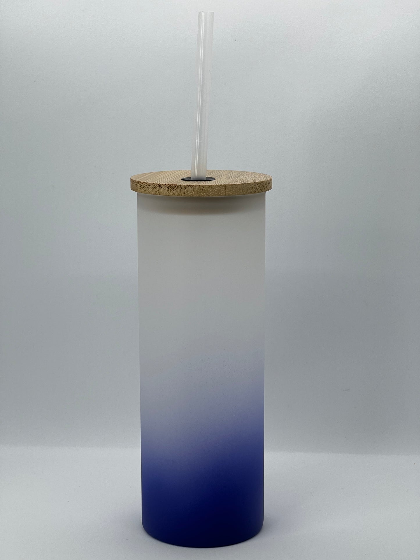 17oz Frosted Glass Skinny Tumbler with Bamboo Wooden Lid and Plastic straw