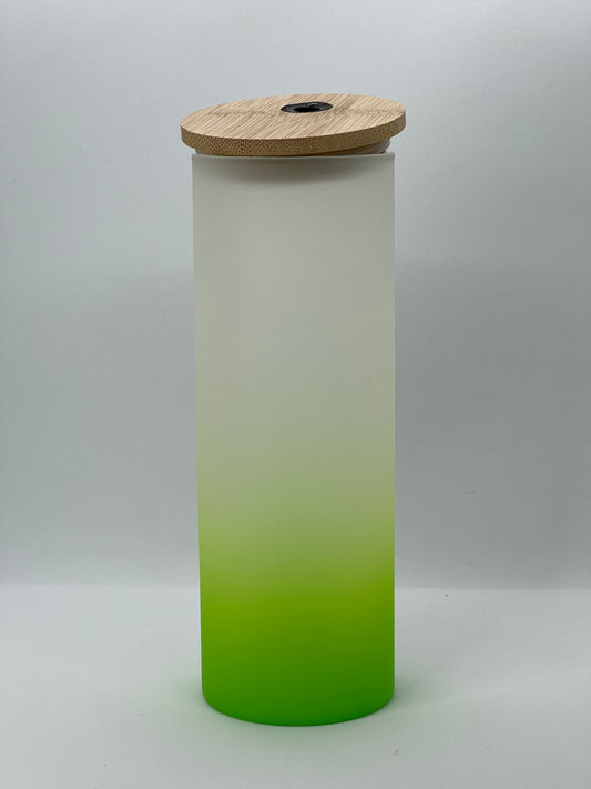 17oz Frosted Glass Skinny Tumbler with Bamboo Wooden Lid and Plastic straw
