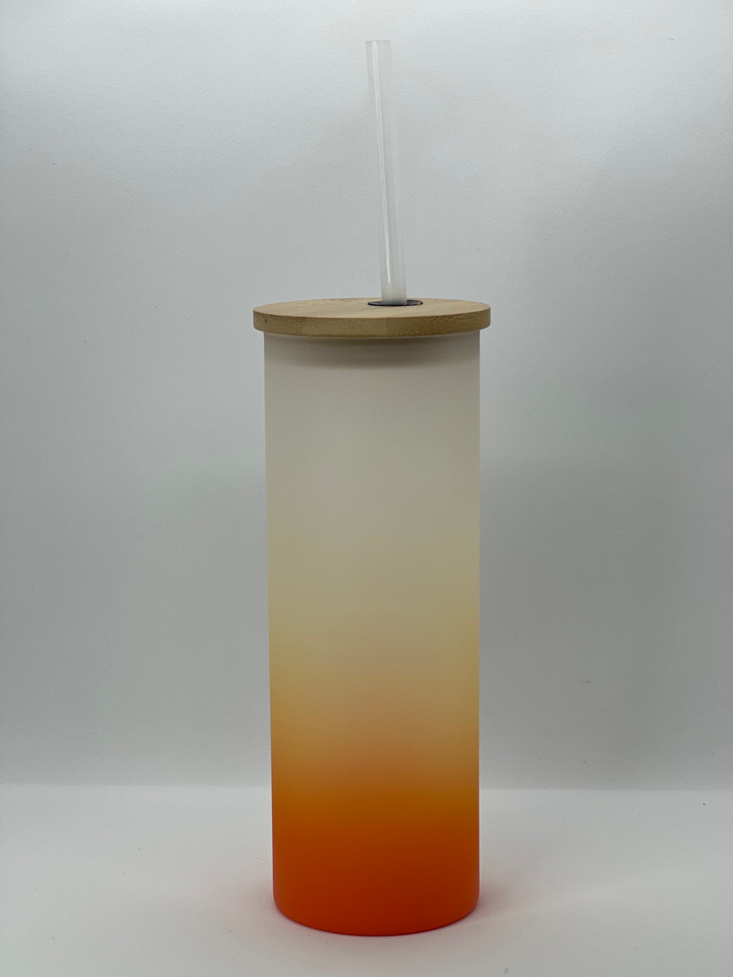 17oz Frosted Glass Skinny Tumbler with Bamboo Wooden Lid and Plastic straw