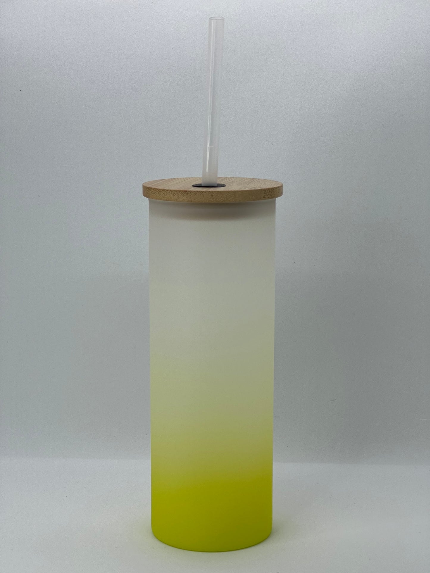 17oz Frosted Glass Skinny Tumbler with Bamboo Wooden Lid and Plastic straw