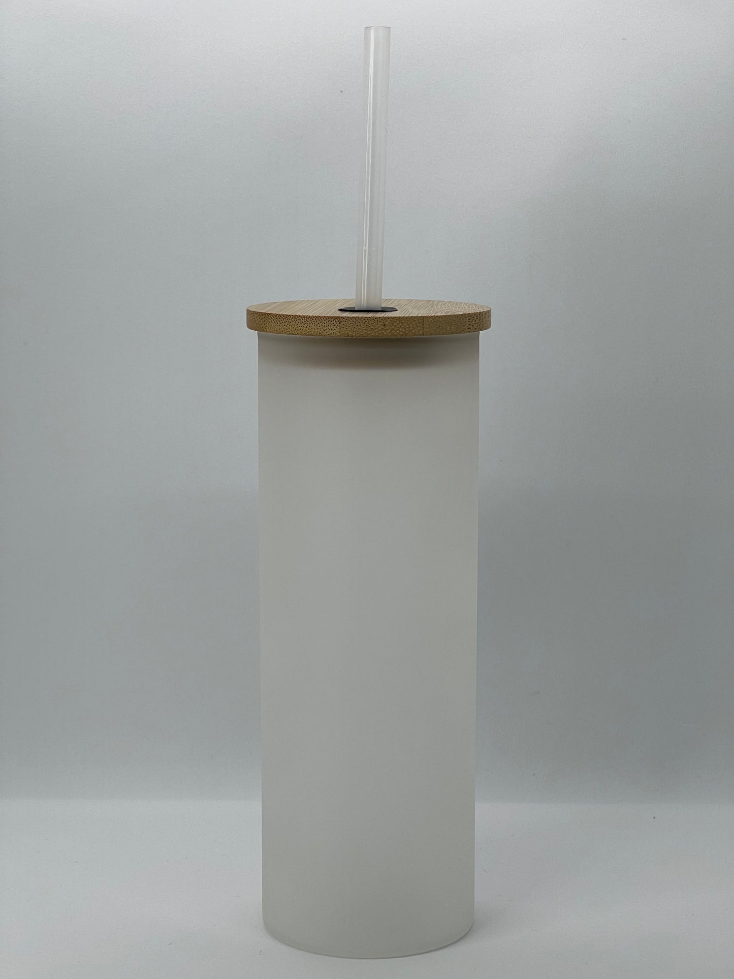 17oz Frosted Glass Skinny Tumbler with Bamboo Wooden Lid and Plastic straw