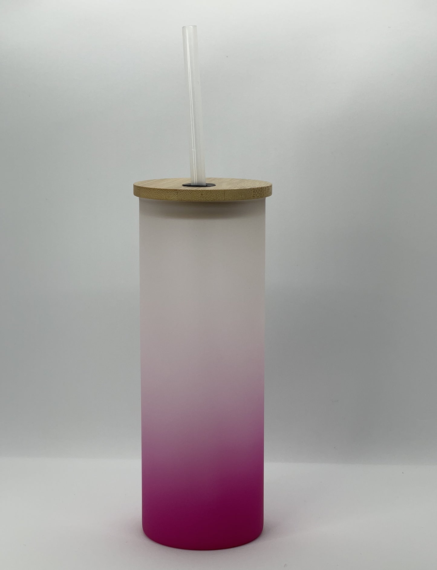 17oz Frosted Glass Skinny Tumbler with Bamboo Wooden Lid and Plastic straw