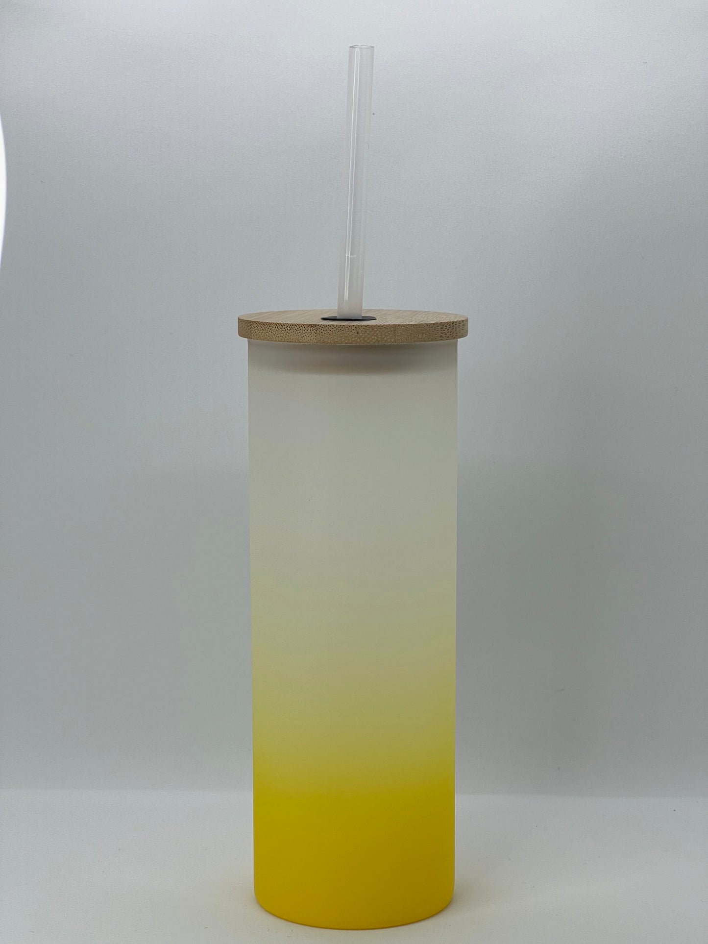 17oz Frosted Glass Skinny Tumbler with Bamboo Wooden Lid and Plastic straw
